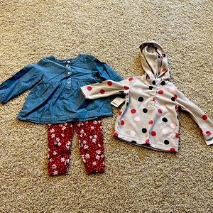Size 12 months Carter’s Polka Dot Hoodie and Shirt and Legging Bundle
